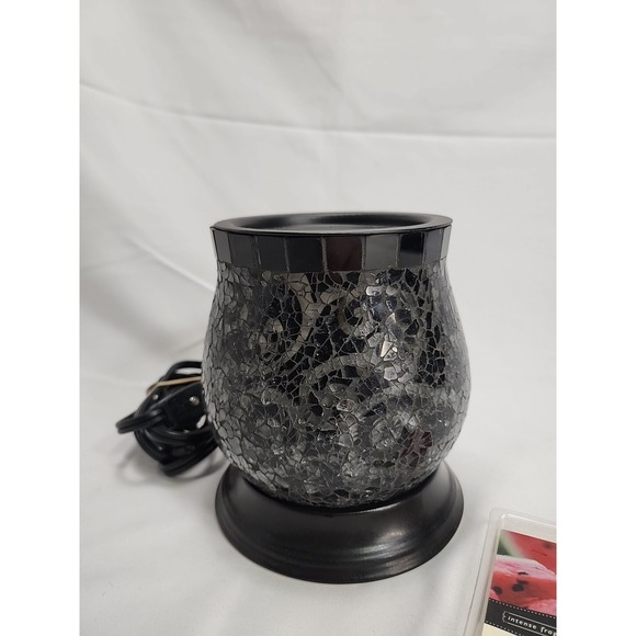 PartyLite Silver/Black Glass Swirl Wax Warmer Scent Glow Scentglow Electric - Picture 3 of 16